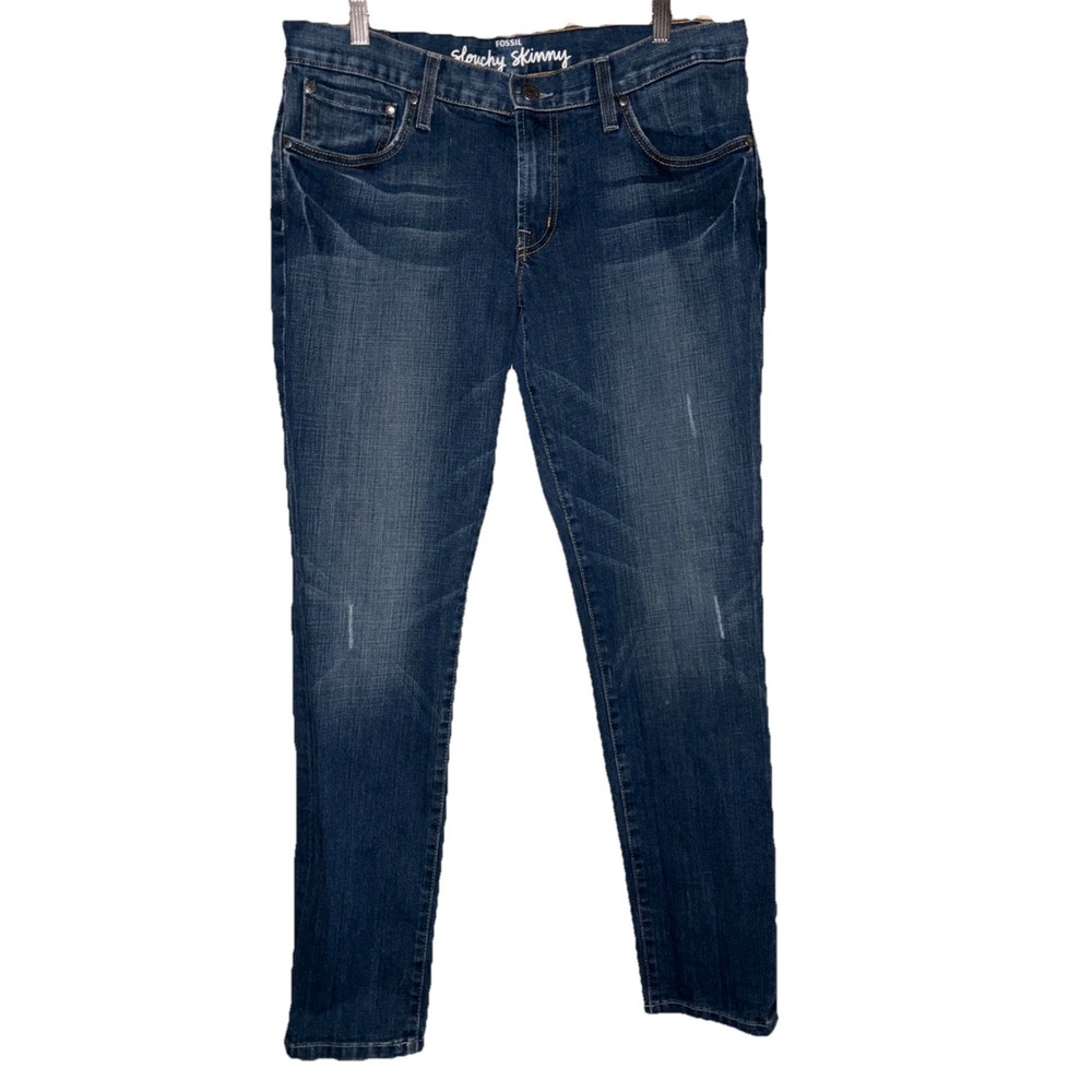 Fossil Slouchy Skinny Jeans Denim Light Distressing Sz 30